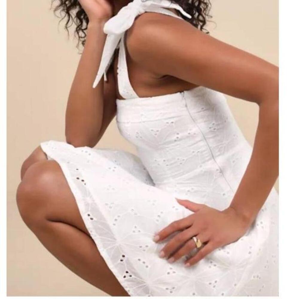 3 X 25 Lulus Dress Womens S White Aline Mini Eyelet Bow Embroidered Sleeveless - Picture 3 of 12